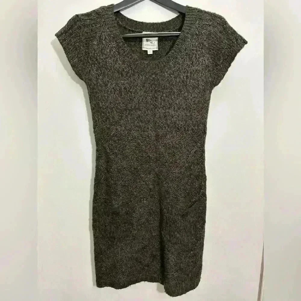 Vintage Knit Dress Brown Pink Rose Size L